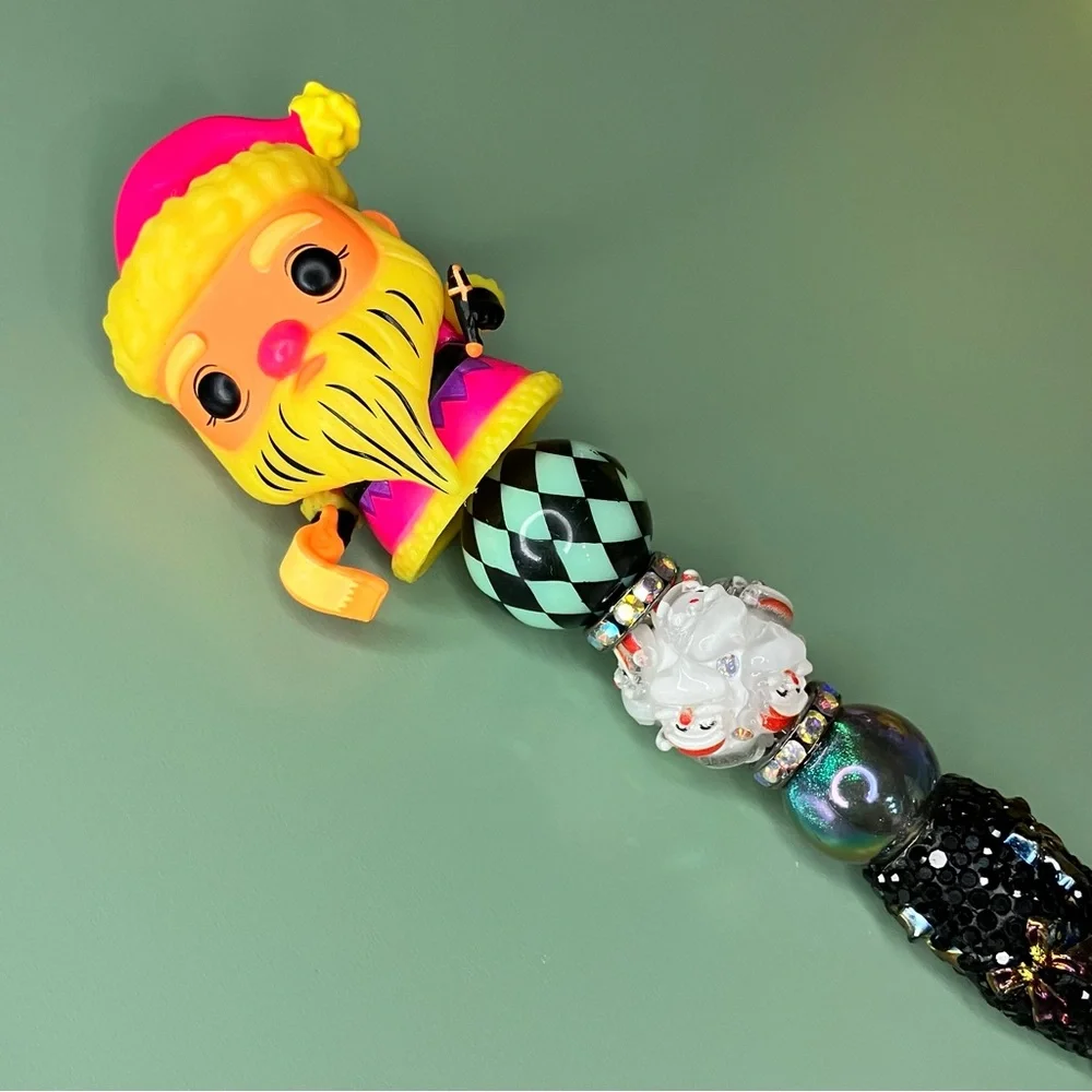 Neon Santa with his Naughty & Nice List Handmade Beaded Pen